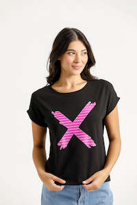 Home Lee: Home-lee Jackie Tee - Black with Candy Stripe X