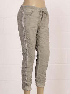 Made In Italy: Made in Italy Italian Cold Dye Side Diamante Panel Elasticated Joggers Khaki