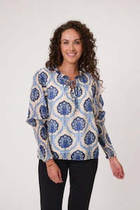 Jet Blonde Ruffle Sleeve Shirt Blue