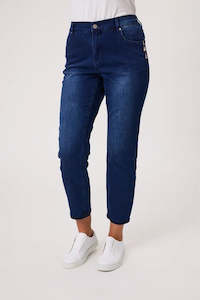 Classified 7/8 Jean with Brooch detail Dark Indigo