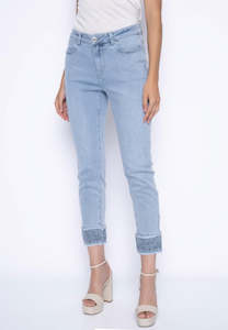 Pants: Picadilly Fringed embroidered cuff jean