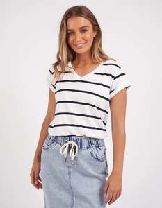 Foxwood Manly Stripe Vee Tee White/ Navy Stripe