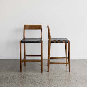 Bar Stool: Savanna Bar Stool (black leather seat, vintage brown wood)