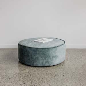 Round Velvet Floor Pouff Ottoman (Aqua)