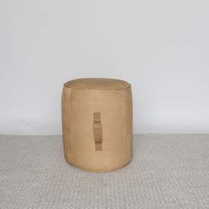 New Arrivals 1: Round Tan Leather Pouff