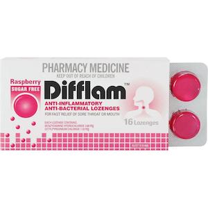 Difflam Throat Lozenges Sugar Free Raspberry 16 s