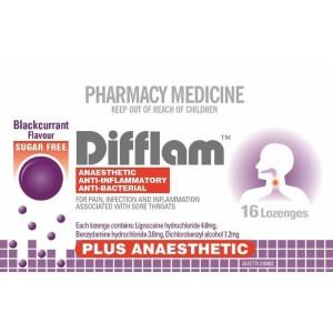 Difflam Plus Anaesthetic Sugar Free Throat Lozenges Blackcurrant 16s