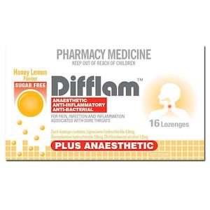 Difflam Plus Anaesthetic Sugar Free Throat Lozenges Honey Lemon 16s