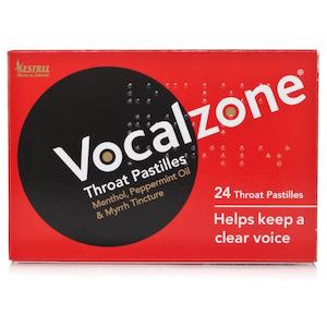 Vocalzone Throat Pastilles Peppermint Oil, Myrrh Tincture & Menthol 24 Throat Pastilles