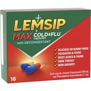 Lemsip Max Cold & Flu with Decongestant Capsules 16s