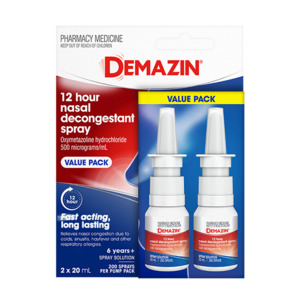 Demazin 12 Hour Nasal Decongestant Spray | 2x 20ml and single pack 20ml
