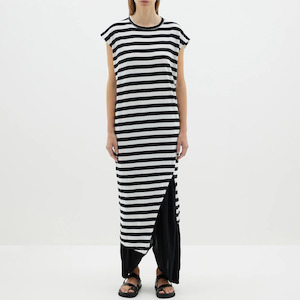 Bassike / Stripe Split Tank Dress / Black + Undyed
