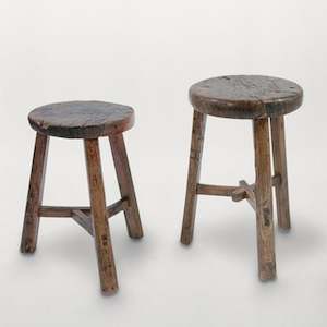 Antique Elm Wooden Stool / Round