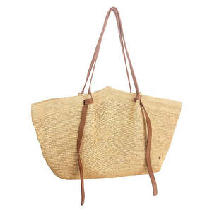 Gemma Oversized Tote / Natural + Tan Leather Straps