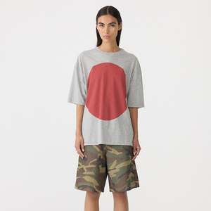 Bassike / Dot Print T-Shirt / Grey Marl + Heritage Red
