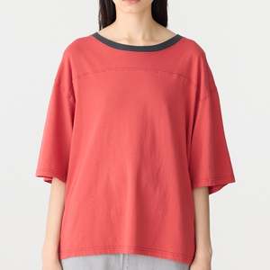 Casualwear: Bassike / Boxy Yoke T-Shirt / Heritage Red + Washed Navy