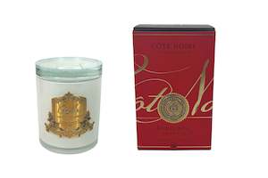 Candles: * CHRISTMAS * Cote Noire Christmas Day Candle - 185g - White Vessel with Gold Badge - Saigon Garden