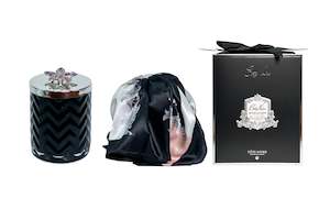 Cote Noire Pink Champagne scented Herringbone Candle With Scarf - Black & Silver&hellip;