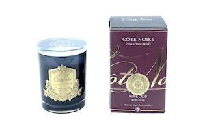 180 G: Cote Noire 185g Candle - Dark Glass with Gold Badge - Rose Oud