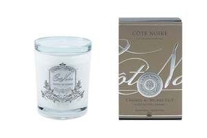 180 G: Cote Noire 185g Candle - White Vessel with Silver Badge - Salted Butter Caramel