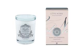 180 G: ** CLEARANCE ** Cote Noire 185g Candle - White Vessel with Silver Badge - Charente Rose
