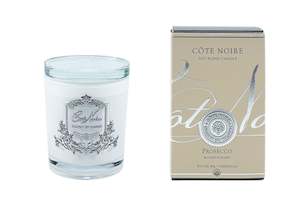 ** CLEARANCE ** Cote Noire 185g Candle - White Vessel with Silver Badge - Prosecco