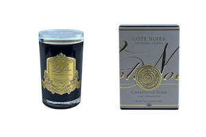 Cote Noire 75g Candle Dark Vessel with Gold Badge - Pink Champagne