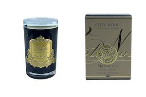 Cote Noire 75g Candle Dark Vessel with Gold Badge - Prosecco