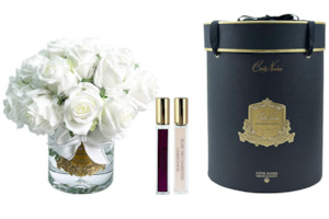 Cote Noire Luxury Grand Rose Bud Bouquet - White - Gold Badge - LRB11