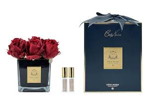 Cote Noire Couture 9 Rose Buds - Square Black Vase Gold & Red - SVB904
