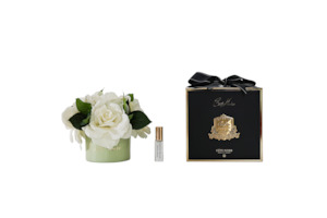 ** CLEARANCE ** Cote Noire Perfumed Natural Touch Ivory Gardenias in Green Vase - LS42