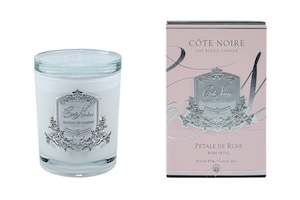450 G: ** CLEARANCE ** Cote Noire 450g Candle - White Vessel with Silver Badge - Rose Petal