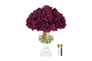 Luxury Flowers: **  SAMPLE ** Cote Noire Versailles French Rose Bouquet - OLD carmine Red with Gold Badge