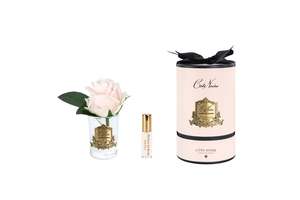 Perfumed Flowers: NEW Rose Bud - Clear Glass - Champagne Pink - Gold Badge/Pink Box - RMR55