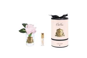 Perfumed Flowers: NEW Rose Bud - Clear Glass - French Pink - Gold Badge/Pink Box - RMR46