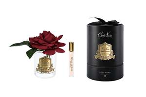 Perfumed Flowers: New Single Rose - Clear Glass - Red Gold/Black Box - RMR04