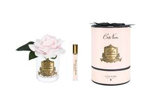 Perfumed Flowers: New Single Rose - Clear Glass - French Pink Gold/Pink Box - RMR06