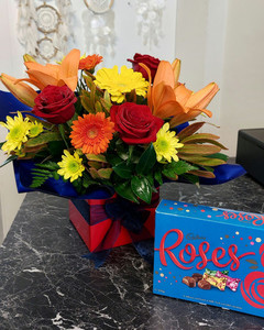 Bright Florist Choice Box with Chocolates CountryGardenFlowers