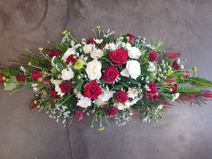 Products: Funeral Spray Reds & White CountryGardenFlowers