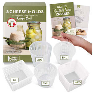 Home Dairy Equipment: 5 Cheese Molds + Recipe Book - 18 units