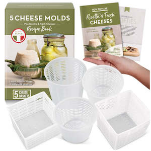 Home Dairy Equipment: Easy Cheese Making Set – 5 Cheese Molds + Recipe Book