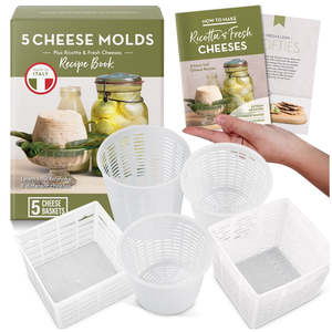 The Gift Collection: Easy Cheese Making Set – 5 Cheese Molds + Recipe Book
