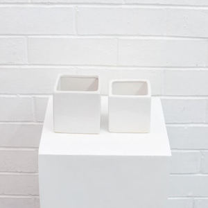 Products: White Ceramic Square Cube Vase 9.5