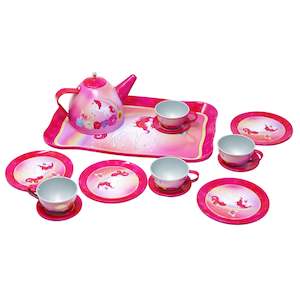 Imaginary Play: PP Unicorn Butterfly 14 Piece Tin Tea Set