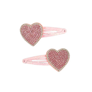 Jewellery: PP Pink Rhinestone Heart Hair Clips