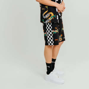 Festie Wear: CRATE CHECK DRAGON PANEL BOARDSHORTS