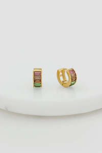 Kira Huggie Crystal Earrings - Multi Color