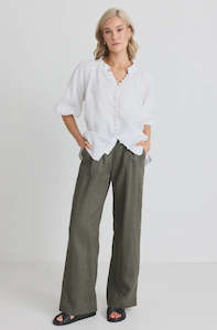 Bottoms: BY ROSA BESTOW WIDE LEG PANTS - DARK OLIVE