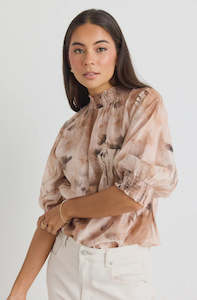 Tops: AMONG THE BRAVE - INFLUENTIAL FLORAL TOP - CHOCOLATE