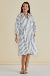 BETTY BASICS JENNA DRESS - BLACK/WHITE STRIPE - BB8438-BWS